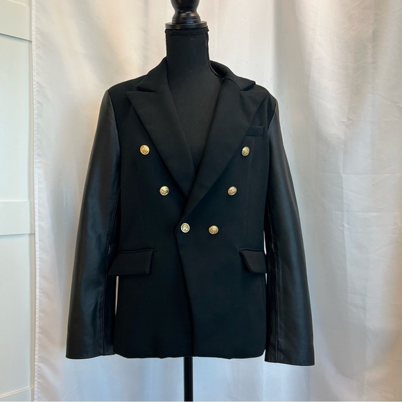 GENERATION Love black leather sleeve Enzo blazer Sz L NWT - Picture 2 of 14